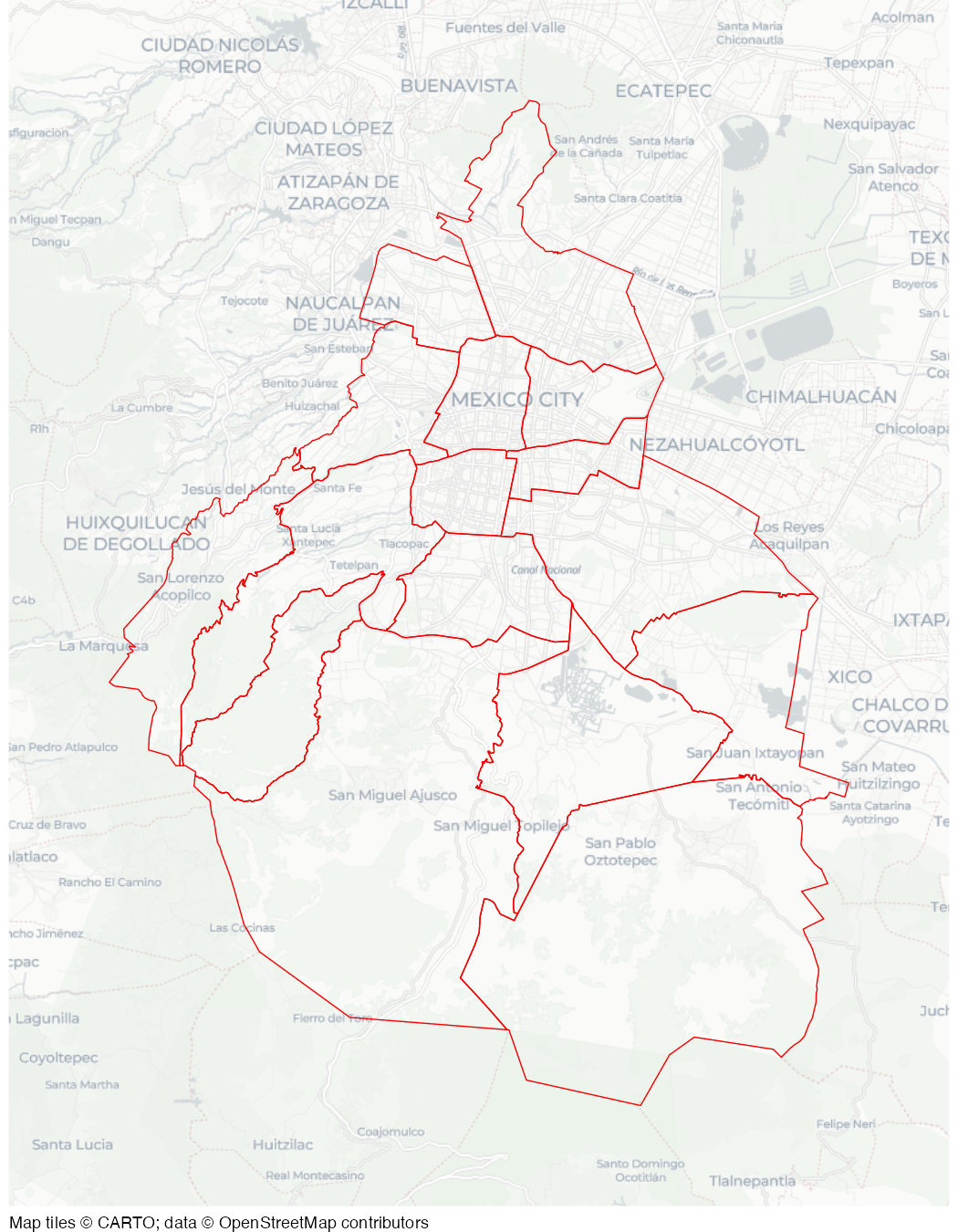 Map of alcaldías (boroughs) of Mexico City