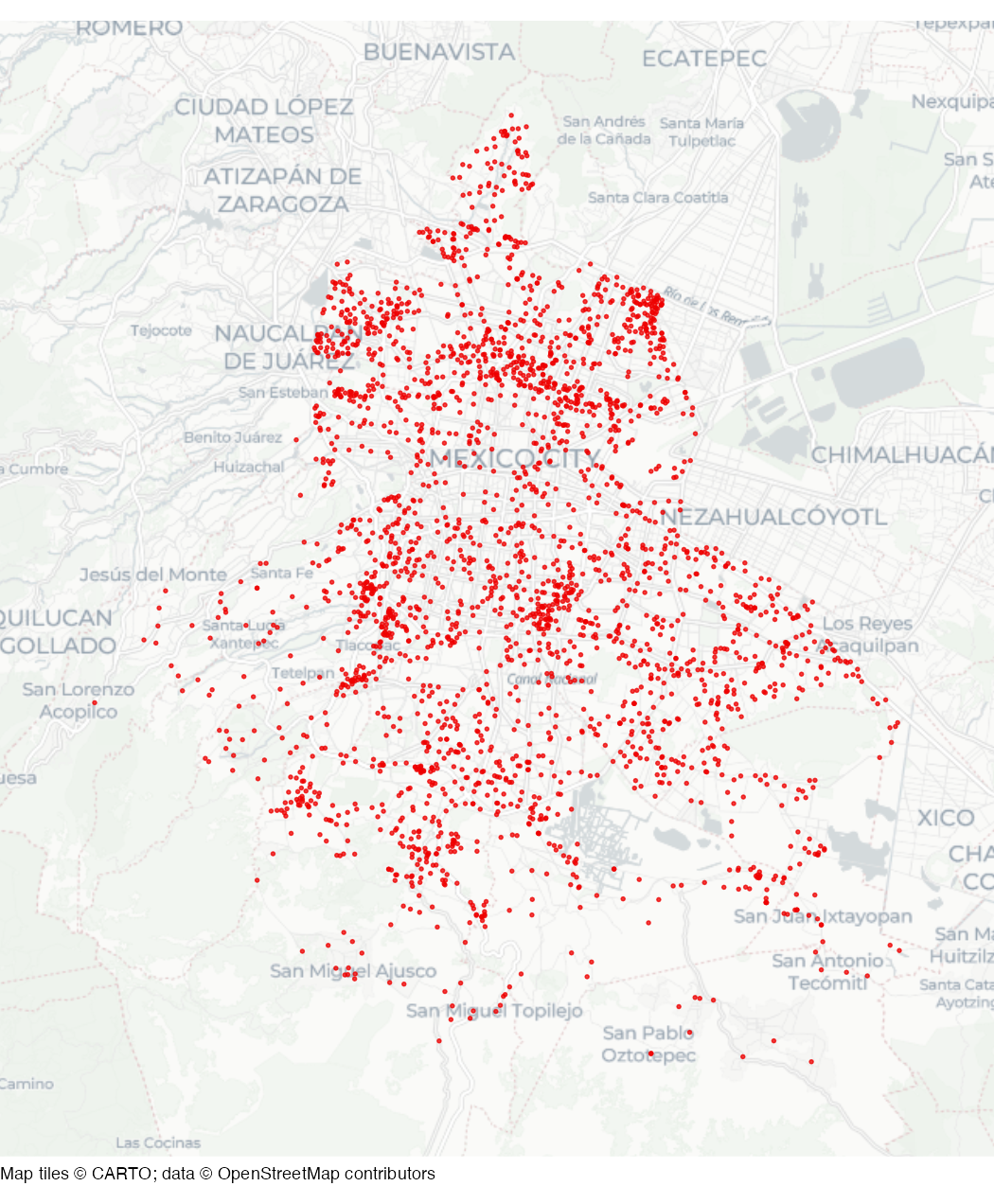 Map of car jackings in Mexico City