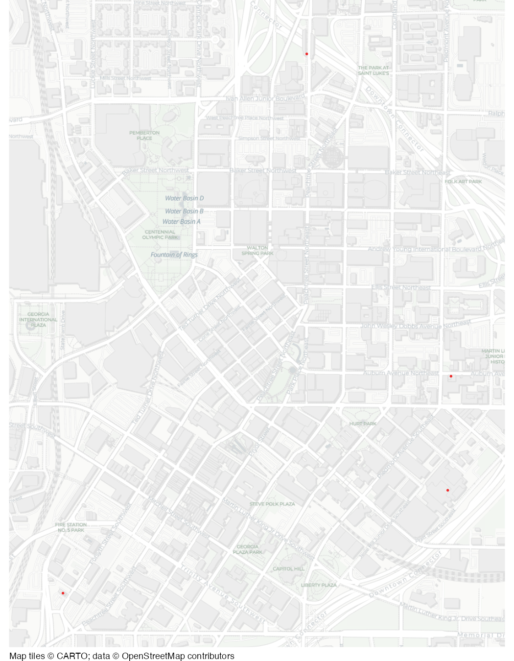Map of homicides in downtown Atlanta in 2019