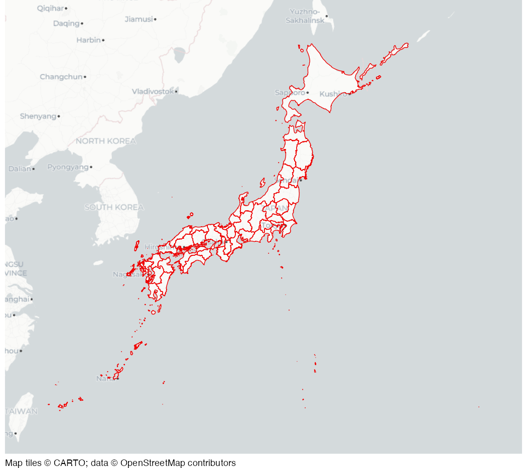 Map of japanese prefecture boundaries, 2019