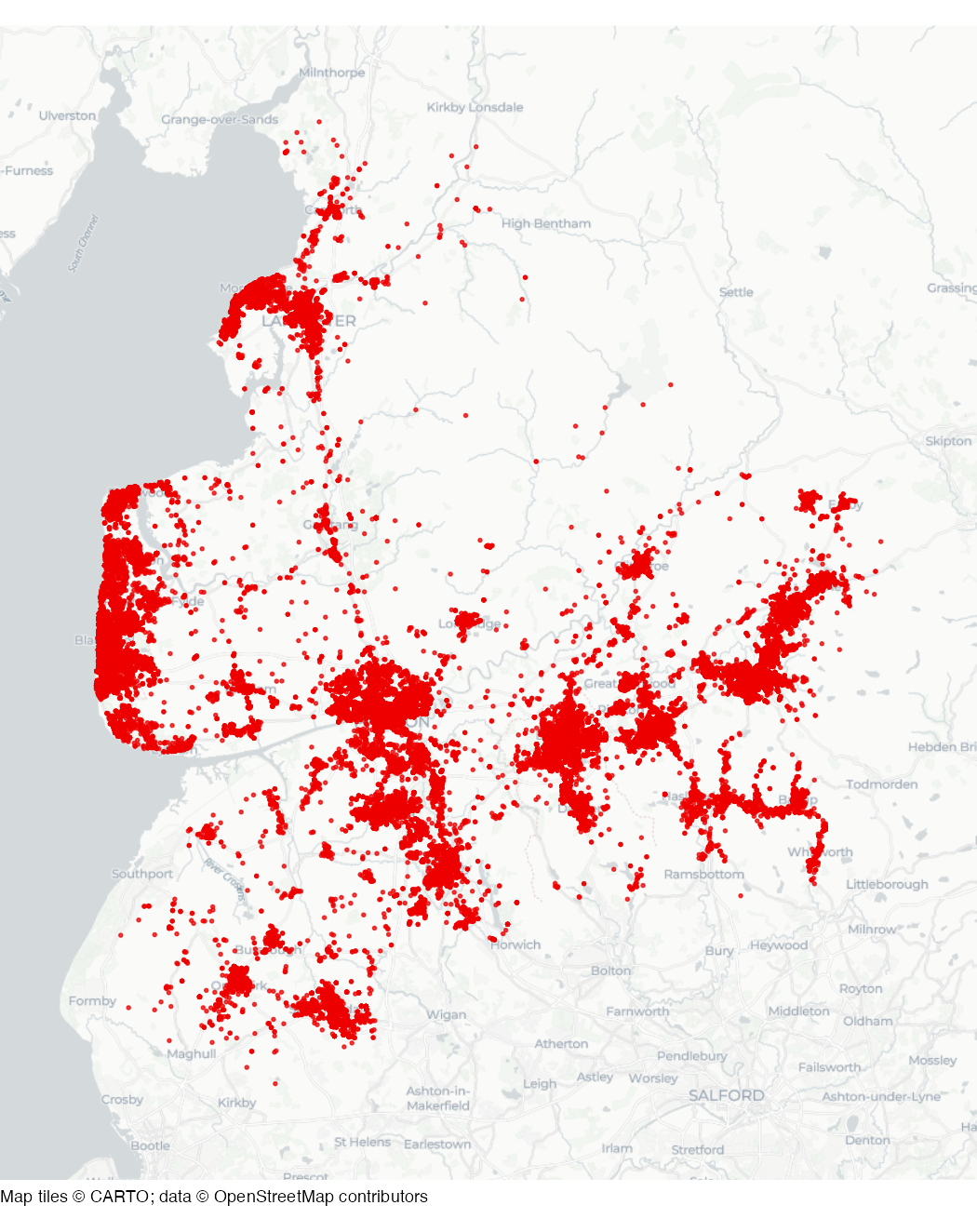 Map of anti-social behaviour in Lancashire
