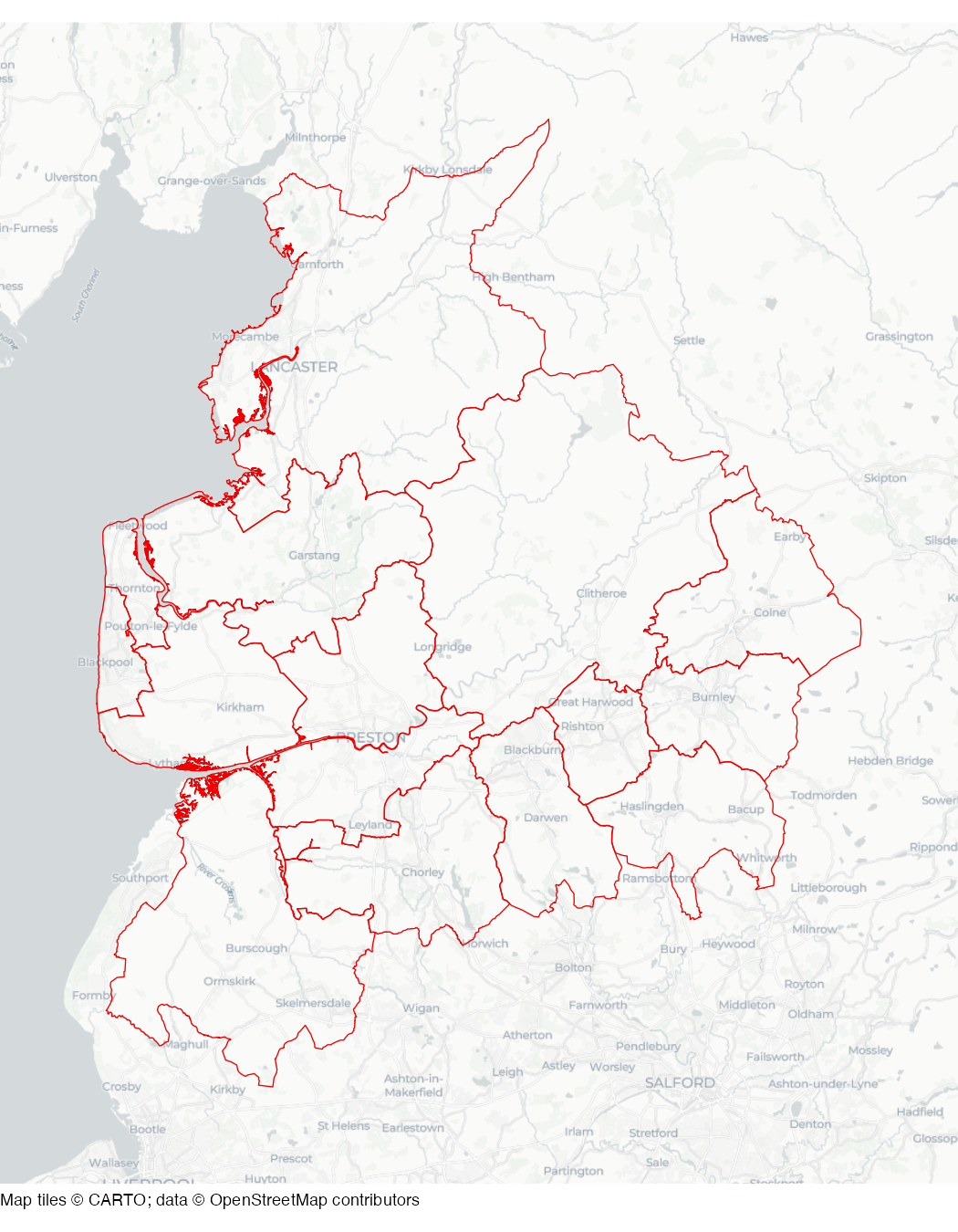 Map of local authority districts of Lancashire