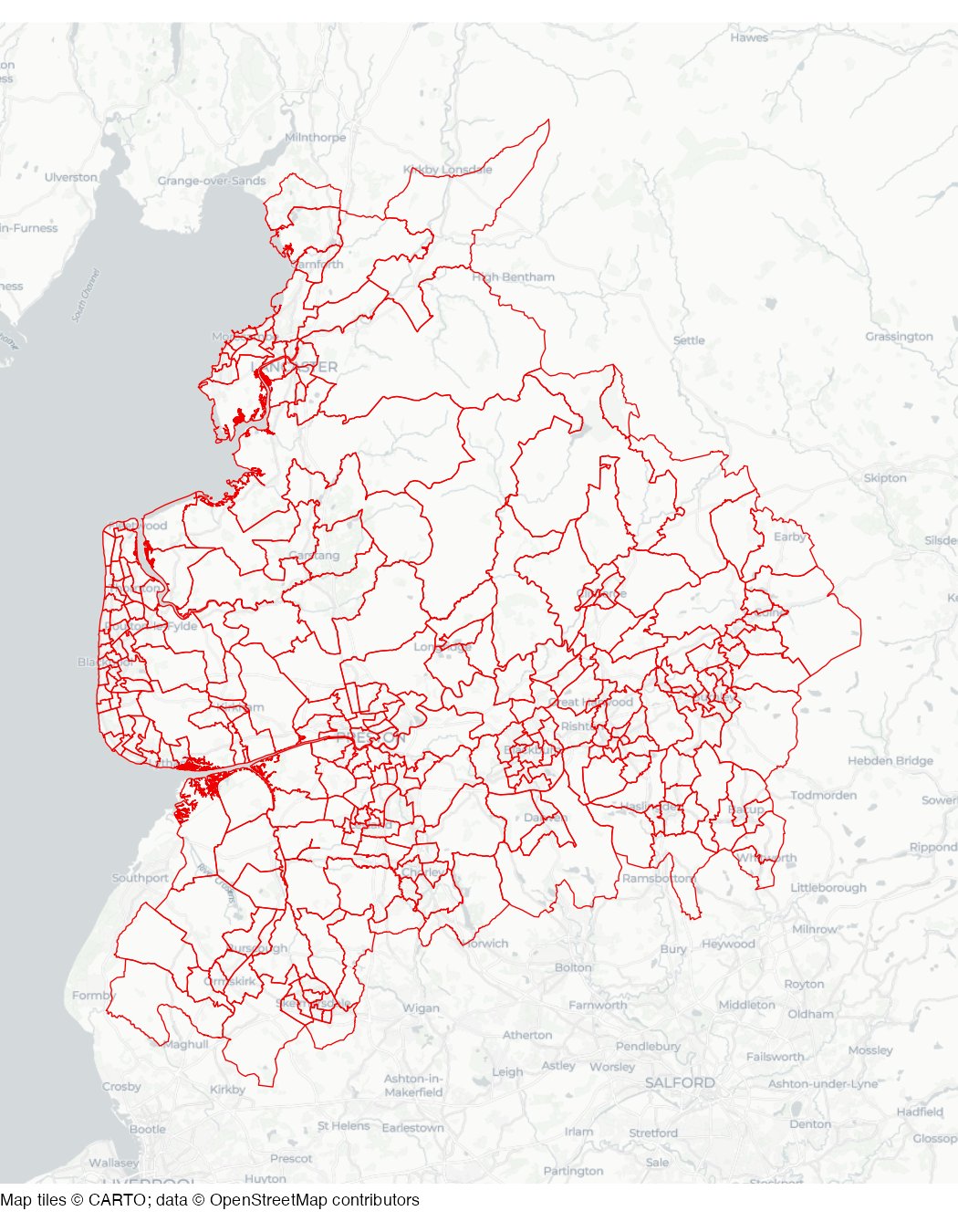 Map of local government wards of Lancashire